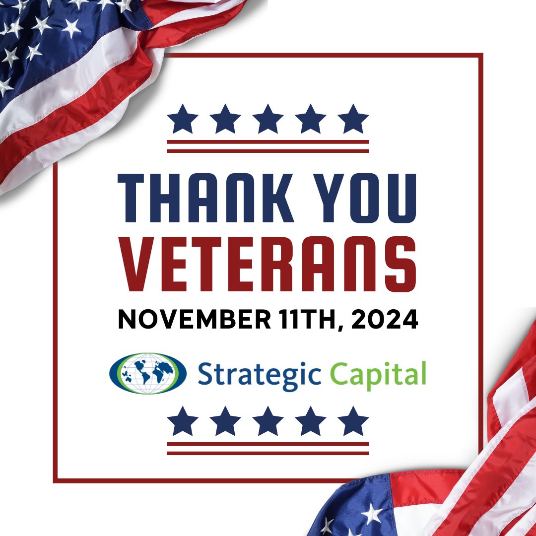 StratCap's tweet image. Today, we honor the selfless sacrifices of our veterans. From all of us at Strategic Capital, a heartfelt thank you to those who have worn the uniform and stood for freedom. We are closed today in observance and will reopen tomorrow.