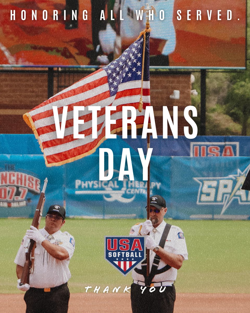 Today, #USASoftball 𝗵𝗼𝗻𝗼𝗿𝘀 &amp; 𝘀𝗮𝗹𝘂𝘁𝗲𝘀 all our veterans, whose selflessness and dedication to our country inspire us to strive for a better future. 

𝙏𝙝𝙖𝙣𝙠 𝙮𝙤𝙪 for your sacrifices and commitment.

#VeteransDay 🇺🇸 | #ThankYou