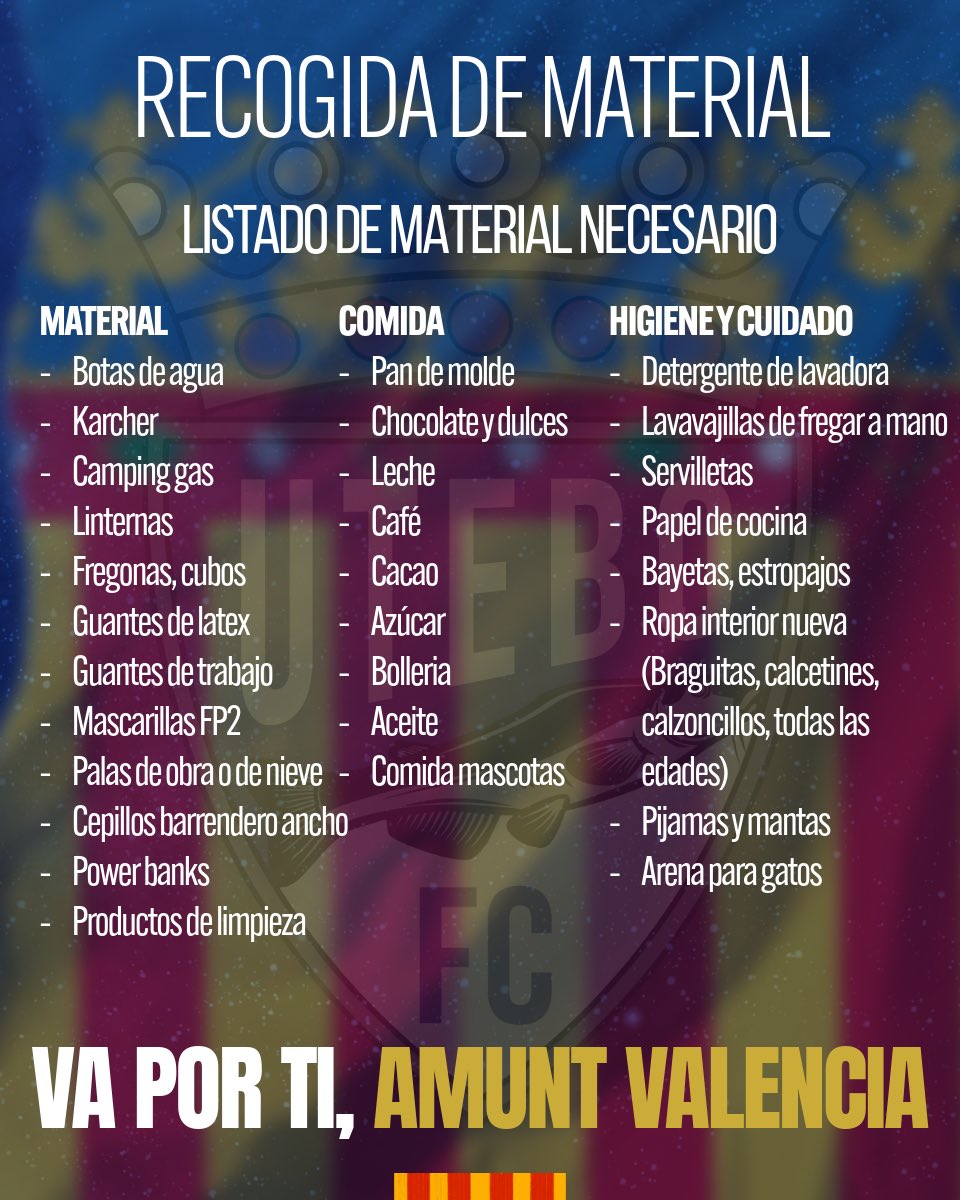 VA POR TI, 𝐀𝐌𝐔𝐍𝐓 𝐕𝐀𝐋𝐄𝐍𝐂𝐈𝐀 ⚡️

🗓️ Hoy comenzamos con la recogida de material.

🔝Los jugadores y cuerpo técnico de la primera plantilla estarán en los horarios indicados para recepcionarlo.

📍Bar del Campo de fútbol.