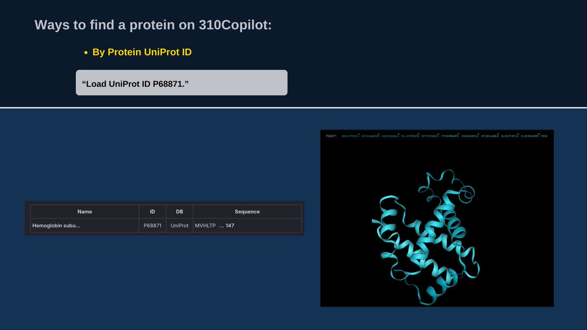 310copilot's tweet photo. 4. Finding Protein by its #UniProt ID: Using UniProt IDs provides access to precise, curated protein information for reliable scientific analysis. https://t.co/pPUK4cuNoN