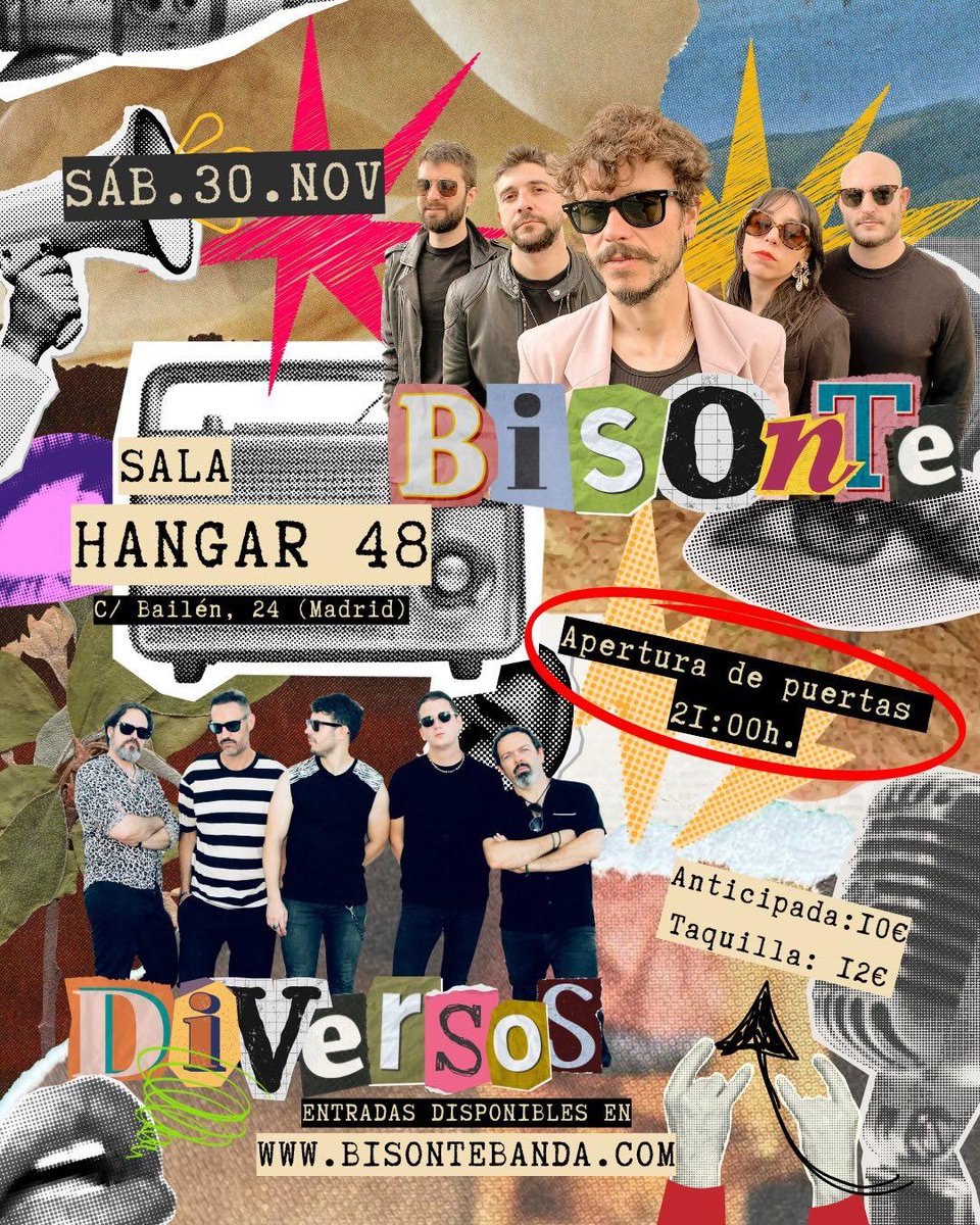 rockeando.es (@rockeando7) on Twitter photo El próximo sábado 30 de noviembre las bandas <a href="/DiversosBand/">DIVERSOS Ds</a> y <a href="/bisontebanda/">Bisonte</a> unen fuerzas para regalar una dosis de buena música en la sala <a href="/Hangar48Madrid/">Hangar 48 Madrid</a> El próximo sábado 30 de noviembre las bandas <a href="/DiversosBand/">DIVERSOS Ds</a> y <a href="/bisontebanda/">Bisonte</a> unen fuerzas para regalar una dosis de buena música en la sala <a href="/Hangar48Madrid/">Hangar 48 Madrid</a>