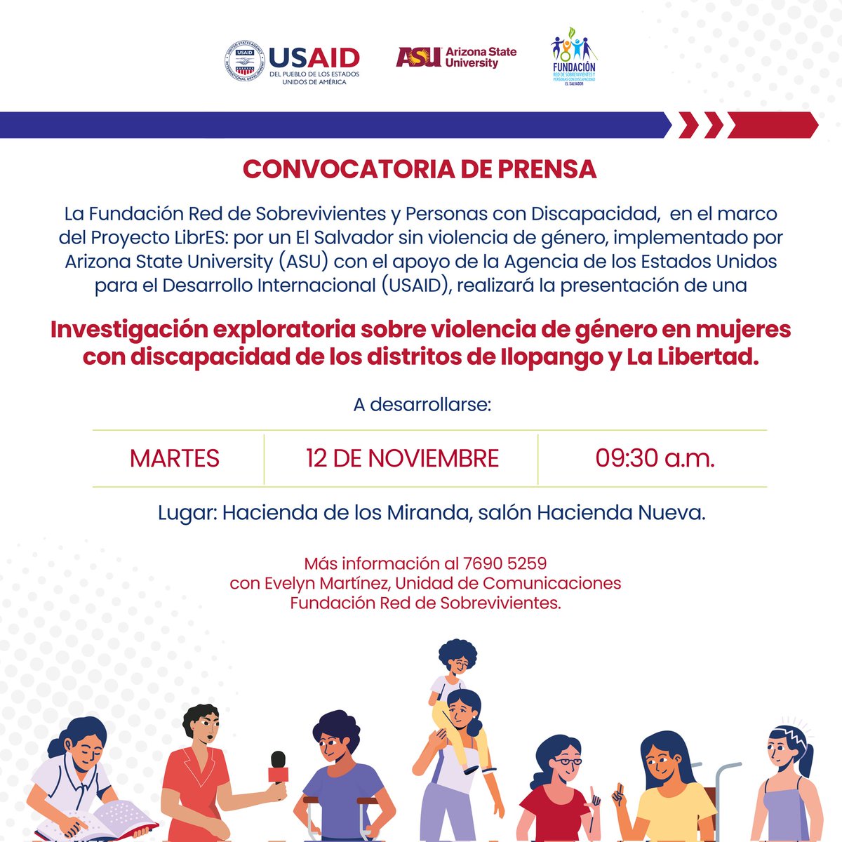 📌 Convocatoria de Prensa:
Presentación de Investigación exploratoria sobre violencia de género
🗓️ Martes 12 Noviembre 2024
🕘 09:30 a.m.
📍 Hacienda de los Miranda, salón Hacienda Nueva.
<a href="/NoticieroHechos/">Noticiero Hechos 📱💬</a> <a href="/noticias4vision/">Noticias 4Visión</a> <a href="/ysuca91siete/">Radio YSUCA 91.7 FM</a> <a href="/radioyskl/">Radio YSKL 📻 💻 📲</a> <a href="/CadenaCuscatlan/">Radio Cuscatlán 98.5</a> <a href="/Canal11_TuTv/">Canal 11 TuTv</a>