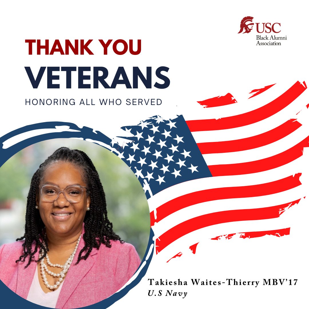 USCBAA's tweet image. Today, we pay tribute to the courage and sacrifice of our USC Black Trojan veterans and all those who have served. Let’s take a moment to honor their legacy and acknowledge their vital role in protecting our freedoms. Thank you for your service! ❤️💛 #VeteransDay #USCBAA #FightOn