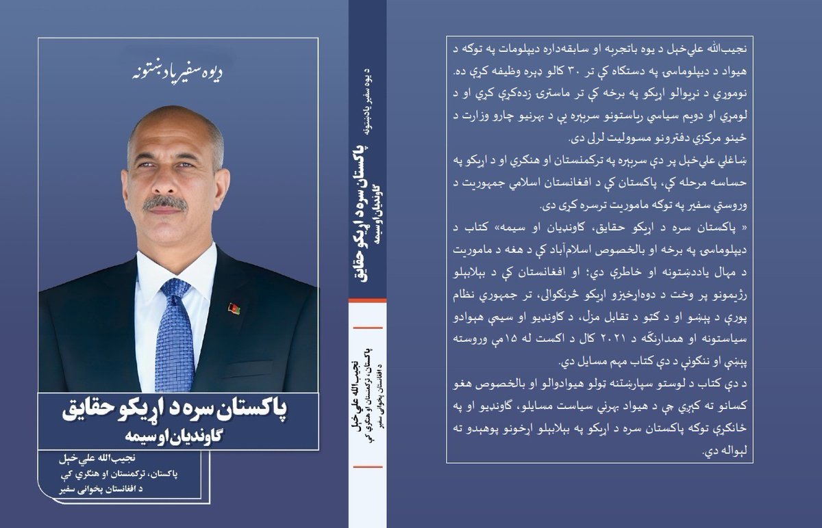 ډير ژر 
د يوه سفير يادښتونه 
پاکستان سره د اړیکو حقائق ګاونډيان او سيمه .
نجيب علي خيل 
ترلاسه کولو درک
Shop No LG 8 Sheikh Yaseen Trade Center Arbab road stop University Road Peshawar.
kitaabkor@gmail.com.
Contact No ;03319801600
Contact No ;03140051546
<a href="/NajibAlikhil/">Najibullah Alikhil</a>