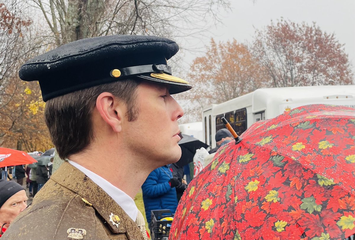 baseroo's tweet photo. Major Richard Emerson, an exchange officer from the British Army, serving with the Tactics School at Gagetown, observes the Remembrance Day ceremony in downtown Fredericton on Monday. https://t.co/eqgLMdjz34