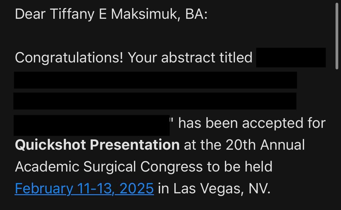 Tiffany Maksimuk, MS3 (@tiffanymaksimuk) on Twitter photo Thrilled to be giving an Oral Presentation and a Quickshot Presentation at #ASC2025! A million thanks to <a href="/CUDeptSurg/">CU Department of Surgery</a> faculty Dr. Bababekov and <a href="/AVR_MVR/">Jordan Hoffman</a> and of course the ever-supportive <a href="/Aortologist/">SSB, MD, MBE</a>. See you there!
<a href="/nmmott/">Nicole Mott</a> <a href="/CUMedicalSchool/">CU School of Medicine</a> <a href="/AcademicSurgery/">Assoc4AcademicSurgery</a> <a href="/CU_Transplant/">CU Transplant Center</a> Thrilled to be giving an Oral Presentation and a Quickshot Presentation at #ASC2025! A million thanks to <a href="/CUDeptSurg/">CU Department of Surgery</a> faculty Dr. Bababekov and <a href="/AVR_MVR/">Jordan Hoffman</a> and of course the ever-supportive <a href="/Aortologist/">SSB, MD, MBE</a>. See you there!
<a href="/nmmott/">Nicole Mott</a> <a href="/CUMedicalSchool/">CU School of Medicine</a> <a href="/AcademicSurgery/">Assoc4AcademicSurgery</a> <a href="/CU_Transplant/">CU Transplant Center</a>