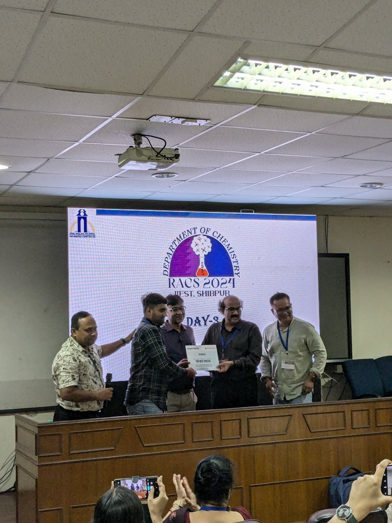 Department of Chemistry, IIT Indore (@chemistryiiti) on Twitter photo Mr. Rama Kant Mishra, a Ph.D scholar in the Department of Chemistry at IIT Indore received the Best inorganic Chemistry ACS Poster award at the “ Recent Advances in Chemical Sciences RACS-2024” conference held at IIEST Shibpur.<a href="/DebayanDr/">Dr. Debayan Sarkar</a> <a href="/IITIOfficial/">IIT Indore</a> Mr. Rama Kant Mishra, a Ph.D scholar in the Department of Chemistry at IIT Indore received the Best inorganic Chemistry ACS Poster award at the “ Recent Advances in Chemical Sciences RACS-2024” conference held at IIEST Shibpur.<a href="/DebayanDr/">Dr. Debayan Sarkar</a> <a href="/IITIOfficial/">IIT Indore</a>