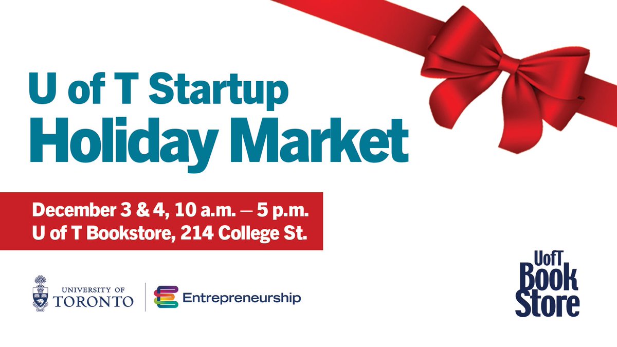 University of Toronto Entrepreneurship (@uoftstartup) on Twitter photo Join us at the <a href="/UofT/">University of Toronto</a> Startup Holiday Market with <a href="/UofTBookstores/">UofT Bookstore</a> on Dec 3 & 4! Explore innovative products, connect with Torontoās startup community, and celebrate U of Tās entrepreneurial spirit!
šLearn more: entrepreneurs.utoronto.ca/event/u-of-t-sā¦
#UofTStartup #UoftStartupHolidayMarket Join us at the <a href="/UofT/">University of Toronto</a> Startup Holiday Market with <a href="/UofTBookstores/">UofT Bookstore</a> on Dec 3 & 4! Explore innovative products, connect with Torontoās startup community, and celebrate U of Tās entrepreneurial spirit!
šLearn more: entrepreneurs.utoronto.ca/event/u-of-t-sā¦
#UofTStartup #UoftStartupHolidayMarket