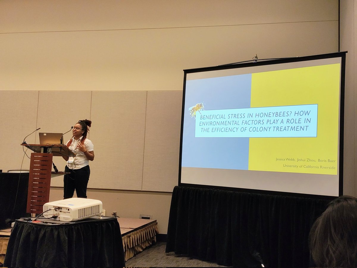 Jessica Webb <a href="/BlackBeekeeping/">Jess Webb</a> talks about beneficial stress on honeybees! #EntSoc24