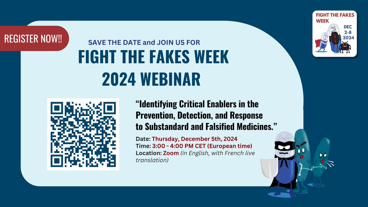 Fight the Fakes Alliance (@fightthefakes) on Twitter photo Join our flagship #FTFWeek2024 webinar on 5 December to learn more about solutions to #FighttheFakes! Stay tuned for more to come as we celebrate #FTTweek between 2-8 December.
📍Register here: bit.ly/4hL1uKw
*SPEAKERS WILL BE ANNOUNCED SOON*
#StopFakeMeds #FTFweek Join our flagship #FTFWeek2024 webinar on 5 December to learn more about solutions to #FighttheFakes! Stay tuned for more to come as we celebrate #FTTweek between 2-8 December.
📍Register here: bit.ly/4hL1uKw
*SPEAKERS WILL BE ANNOUNCED SOON*
#StopFakeMeds #FTFweek