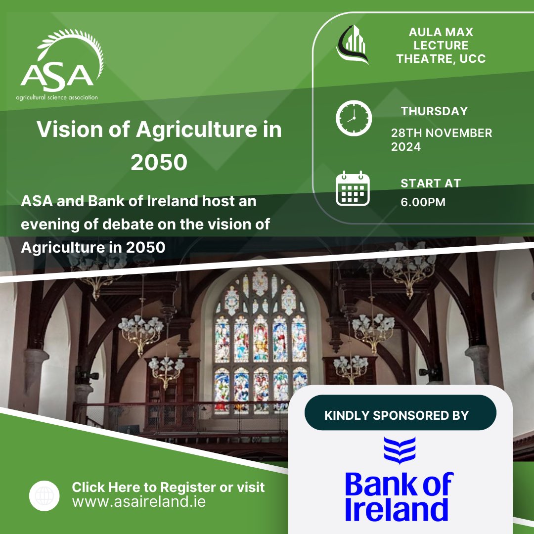 ASAireland (@asaireland) on Twitter photo The ASA and <a href="/talktoBOI/">Bank of Ireland</a> are delighted to host an evening of debate on the vision of agriculture in 2050.
Register today at: asaireland.ie/vision-of-agri⦠The ASA and <a href="/talktoBOI/">Bank of Ireland</a> are delighted to host an evening of debate on the vision of agriculture in 2050.
Register today at: asaireland.ie/vision-of-agriā¦