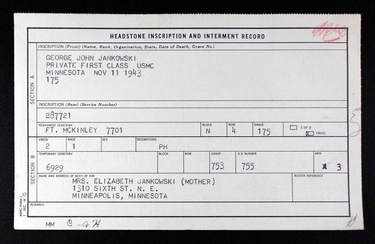WW2Researcher's tweet image. PFC George J. Jankowski, of Minneapolis, Minnesota, and the 3rd Marine Regiment, was killed in action in the Solomon Islands on November 11, 1943, 81 years ago today. @WW2Researcher @CorpsHistory