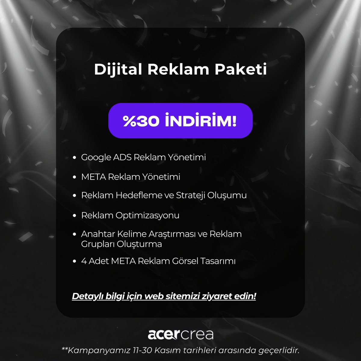 Dijital Reklam Paketi ile Hedef Kitlenize Ulaşmanın Gücünü Keşfedin! 🚀

Efsane Acente Kampanyamıza özel Dijital Reklam Paketi ile Google Ads ve Sosyal Medya reklamlarıyla hedef kitlenize doğrudan ulaşın. 📈

🌐 acercrea.com