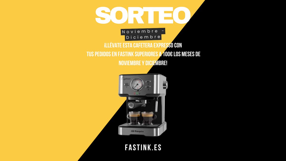 FastInk_es's tweet image. 🎉 ¡Haz tu pedido en FastInk y gana una cafetera expresso! ☕🎁

Por cada compra superior a 100€ durante noviembre y diciembre, ¡participas automáticamente en nuestro sorteo! 🎯✨

 #Sorteo #CafeteraExpresso #FastInk #Navidad