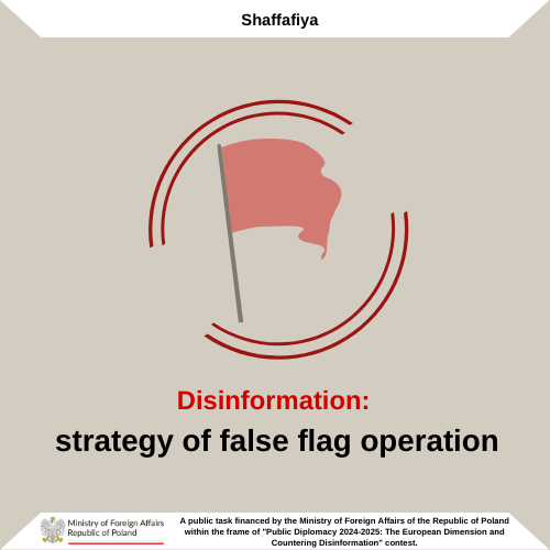 shaffafiya_leb's tweet photo. A „false flag” oraz „false flag operation” is a covert operation conducted to mislead. In disinformation, it can consist, for example, in reversing roles.
Read more: https://t.co/BH3CvUUaWM https://t.co/aJpyYS7aM0