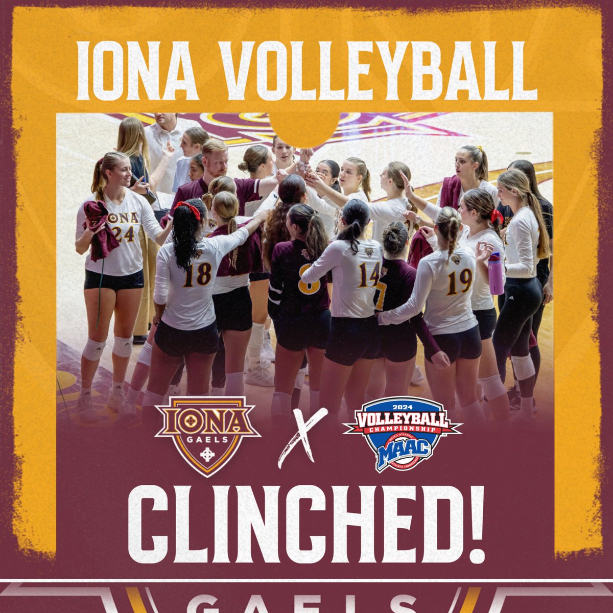 Iona Volleyball (@ionavolleyball) on Twitter photo ๐จ ๐๐๐๐๐๐๐๐ ๐จ
The Gaels seal a place in the <a href="/maacsports/">#MAACSports</a> Volleyball Championships for their third year running!
๐
The Maroon & Gold will be back at the HAC this weekend for two final home games before beginning their postseason!
#GaelNation #MAACvb ๐จ ๐๐๐๐๐๐๐๐ ๐จ
The Gaels seal a place in the <a href="/maacsports/">#MAACSports</a> Volleyball Championships for their third year running!
๐
The Maroon & Gold will be back at the HAC this weekend for two final home games before beginning their postseason!
#GaelNation #MAACvb