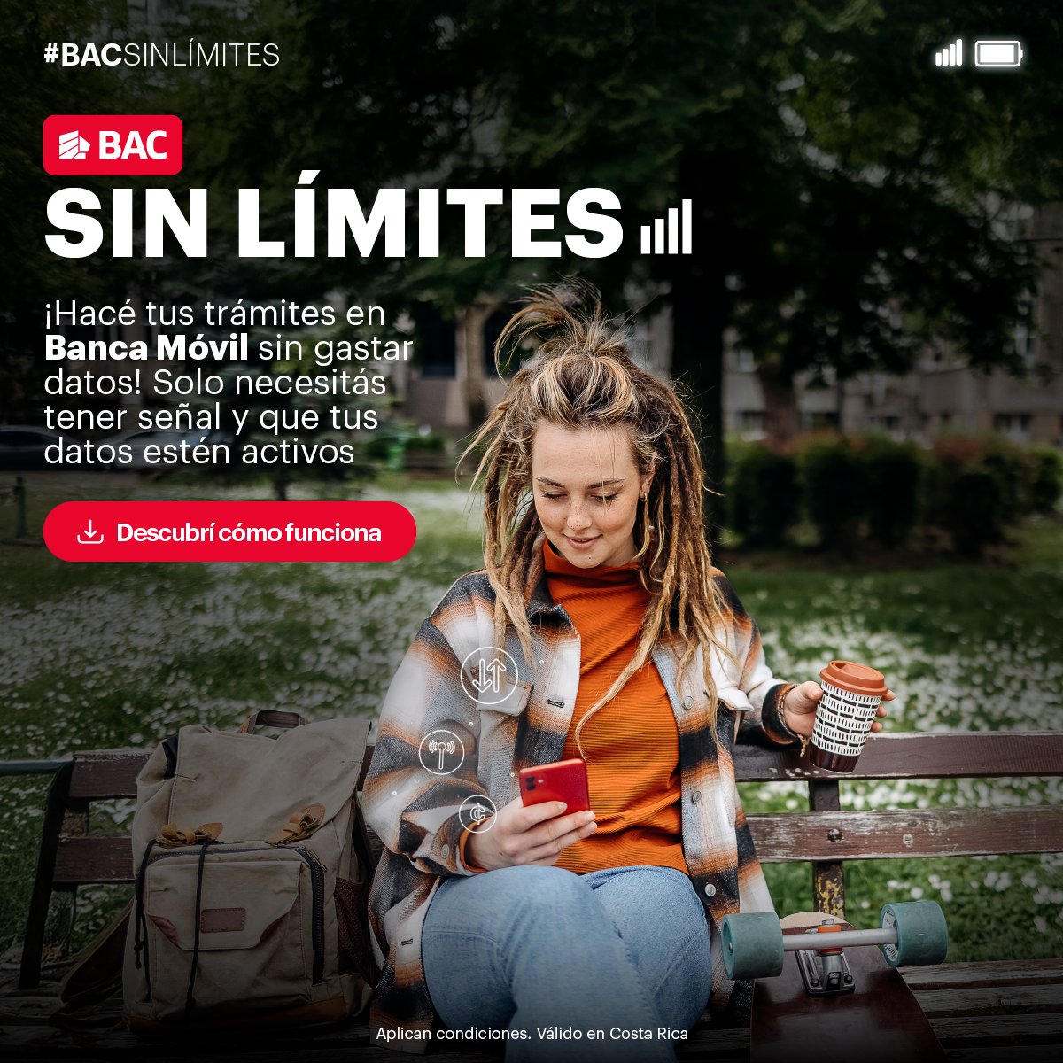 Tu satisfacción es nuestro principal objetivo. Por eso ahora podés usar Banca Móvil sin consumir tus datos móviles: solo activalos y asegurate de tener señal ¡Descargá la app y comenzá a disfrutar! Aprendé cómo funciona aquí: bit.ly/BAC_SinLimites_
#BACInnova #BACSinLimites