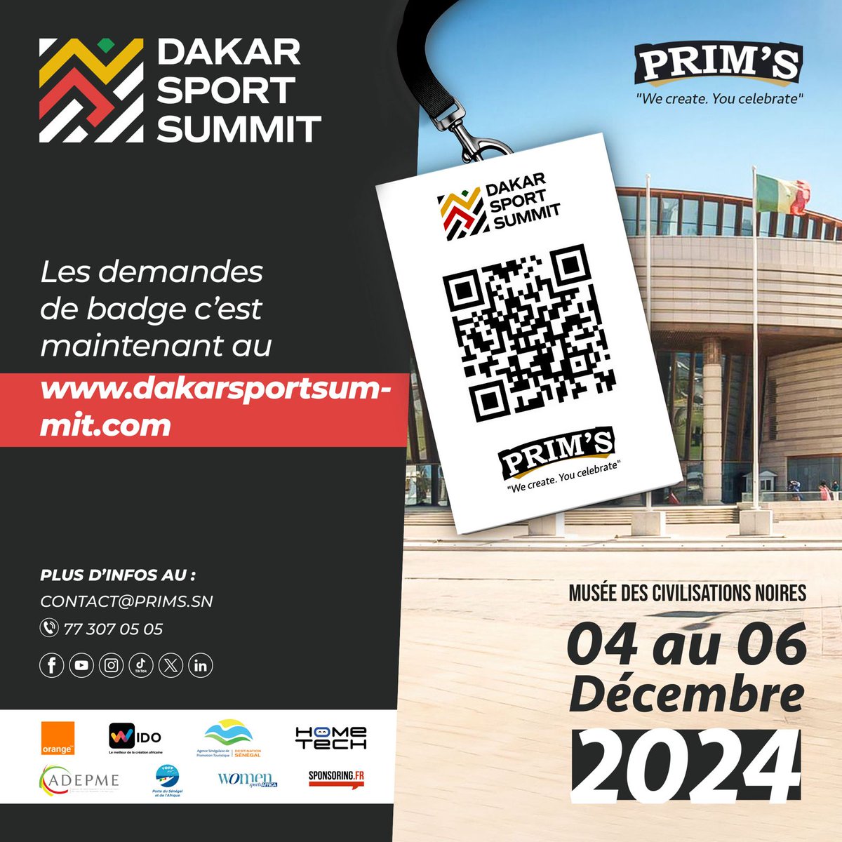 Le Dakar Sport Summit revient pour sa 2e édition du 4 au 6 décembre 2024, et se tiendra au Musée des Civilisations Noires à Dakar.

Inscrivez-vous dès maintenant sur leur site officiel : dakarsportsummit.com.

#DakarSportSummit #DKSS24