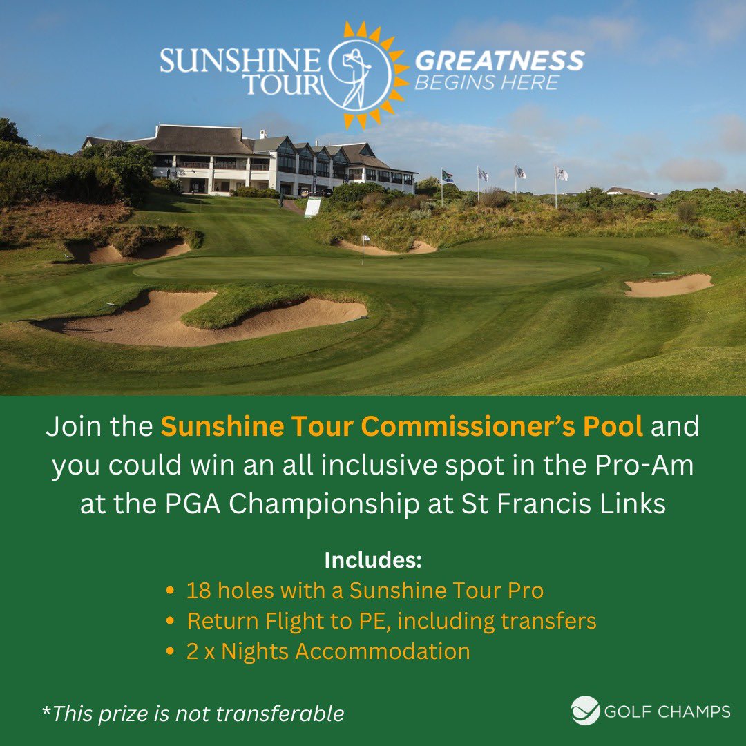Big incentive to make your #GolfChamps pick this week 🎁 ✈️ Join the Sunshine Tour Commissioner’s Pool and you could win big. 

1. Go to golfchamps.net/pools
2. Click on the ‘Other Public &amp; Sponsored Pools’ tab
3. Look for ‘Sunshine Tour Commissioner’s Pool’ and JOIN!
