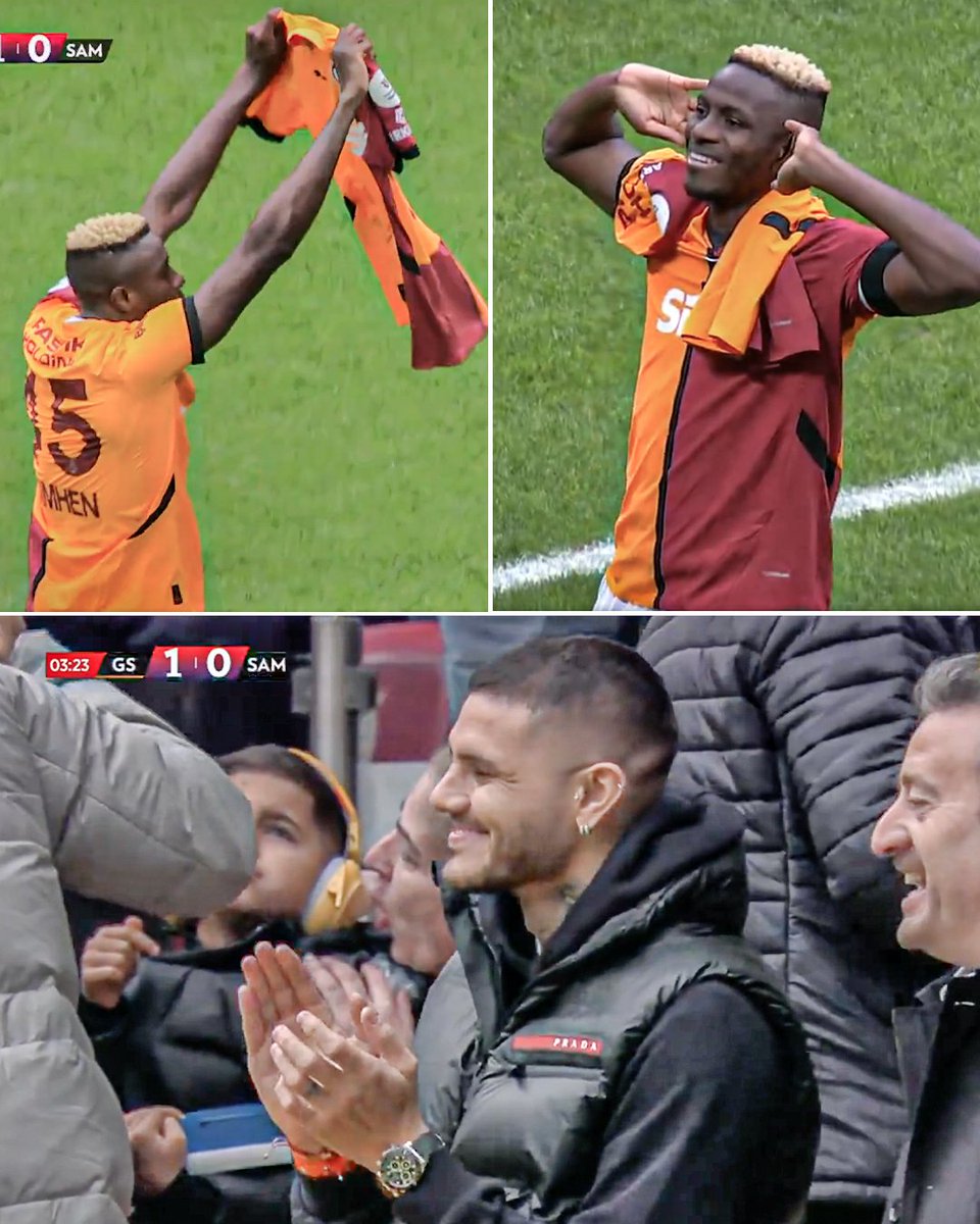 Victor Osimhen held up Mauro Icardi's shirt and did his signature celebration after scoring against Samsunspor 🥹

Icardi is sidelined after suffering a ruptured ACL in the Europa League against Tottenham.