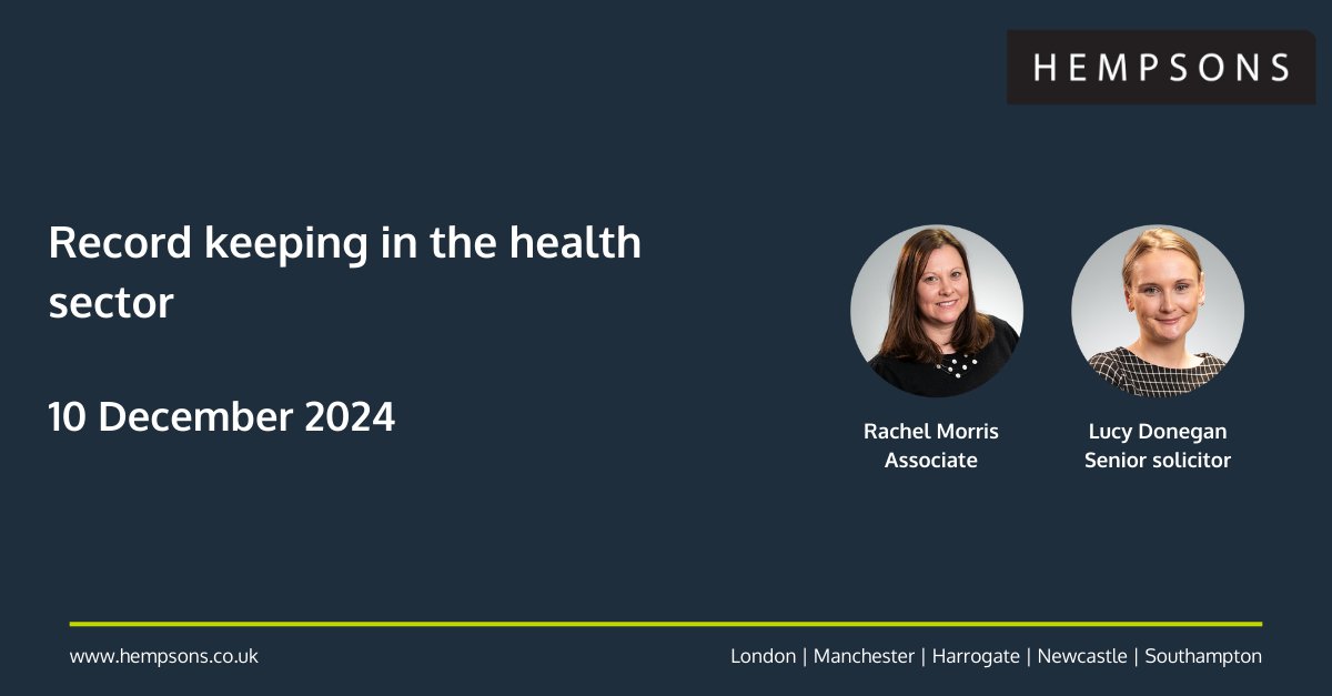 Join Rachel Morris and Lucy Donegan for their webinar on record keeping in the health sector on 10 Dec at 10:30. They will cover the importance of preparing good records, the use of records beyond healthcare, and routes of access. Book your place here:  hpsns.co/3zSWTR3