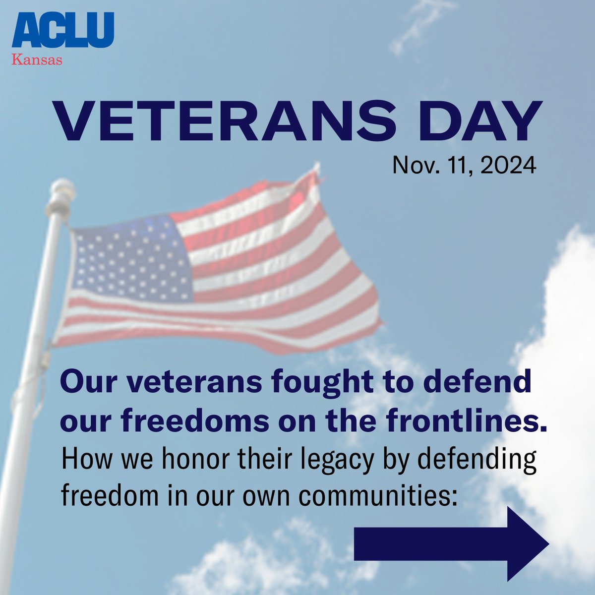 aclukansas's tweet photo. This Veterans Day we thank and honor all who have served and currently serve. https://t.co/CSP3BjGXQl