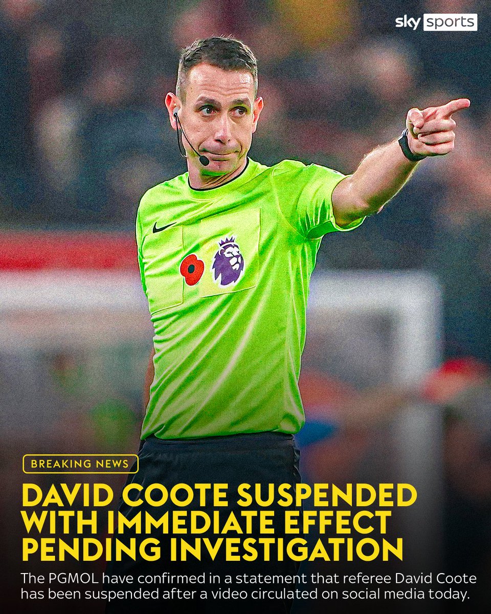 SkySportsPL's tweet image. BREAKING: David Coote has been suspended with immediate effect pending a full investigation 🚨