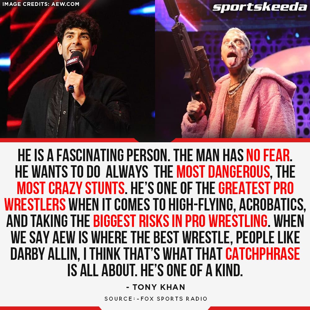 SKWrestling_'s tweet image. #TonyKhan believes that #DarbyAllin is the living embodiment of the phrase 'where the best wrestle.'
#AEW