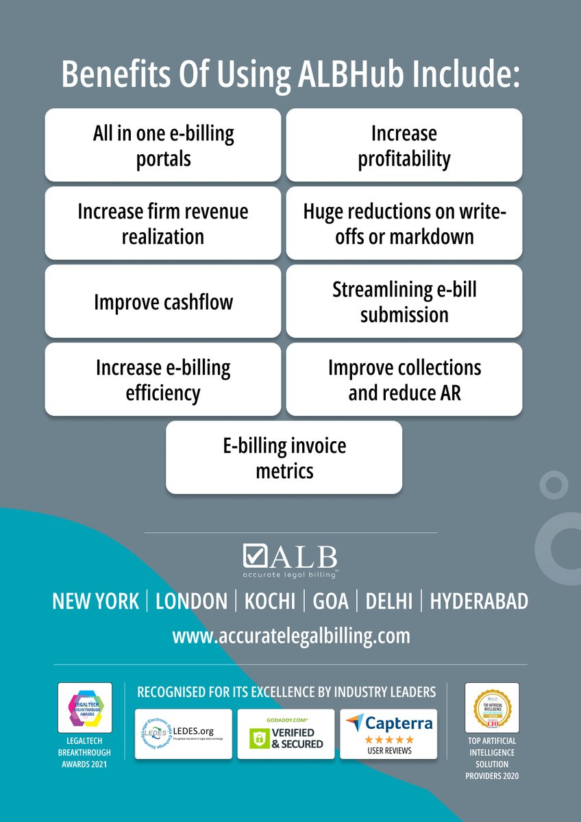 acc_legal_bill's tweet image. Enjoy seamless e-bill management with ALBHub! Connect, upload, and streamline invoices across multiple portals, empowering your billing teams for productivity and profitability. 👉 bit.ly/3xycYhN

#ALBHub #ALB #AI #OCGCompliance #LegalTech #LawFirm #Ebilling #Invoicing