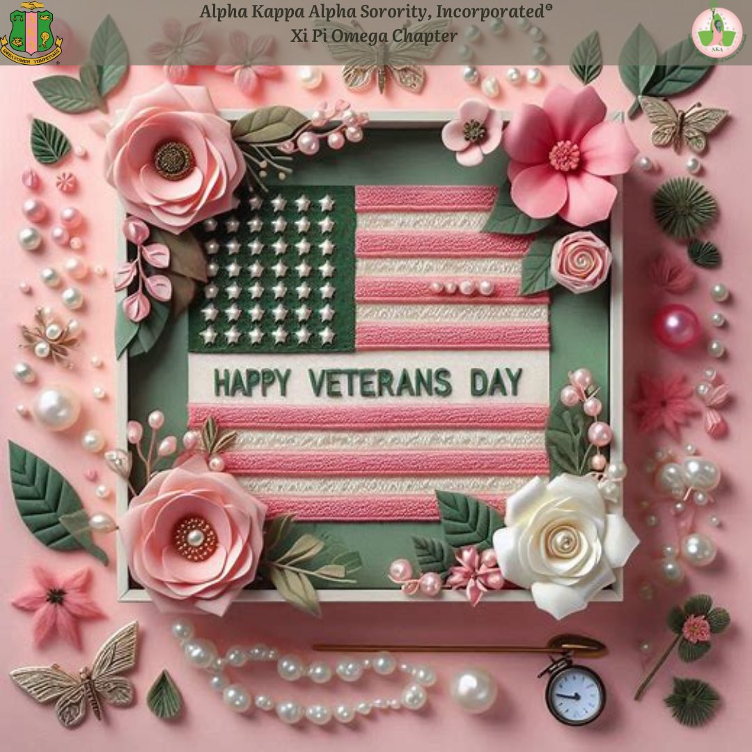 XiPiOmegaAKA's tweet photo. Honoring all who bravely served our country this #VeteransDay. We salute the courageous men, women, and our sisters in uniform for their sacrifice and resilience. Forever grateful for your service. 🩷💚 

#AKA1908 #XiPiOmega #TUNEinSAR #RiseandSHINE https://t.co/TBcbhKLPS6