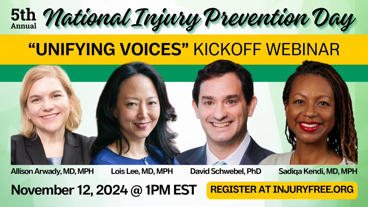 Join us tomorrow at 1 p.m. ET for the kick-off webinar and next week for one of our favorite days of the year - National Injury Prevention Day! Register for the webinar and join us Nov. 18 at 1 p.m. ET for an X chat using #BeInjuryFree bit.ly/4foeSCA