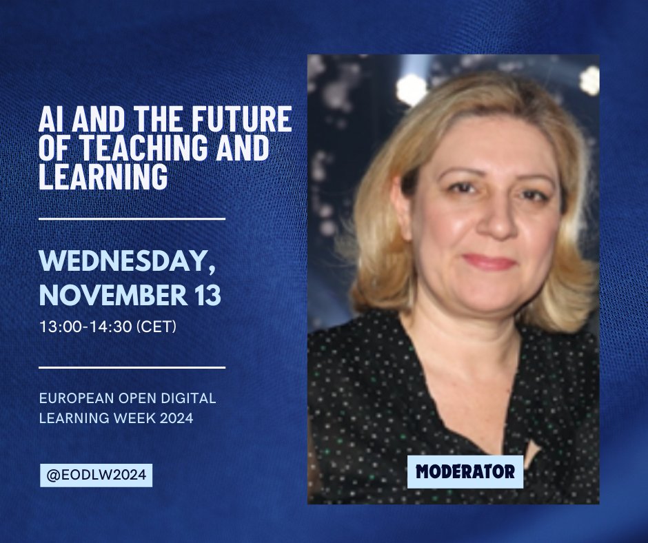 🌟 Join us for Day 3 of #EODLW2024!
 
💡 Sandra Kučina Softič will be joined by Bart Rienties, Thomas Ullmann, Mychelle Pride and Paul Prinsloo to present their current research and views about AI for teaching and learning. 
 
 👉Register now: shorturl.at/exuSs