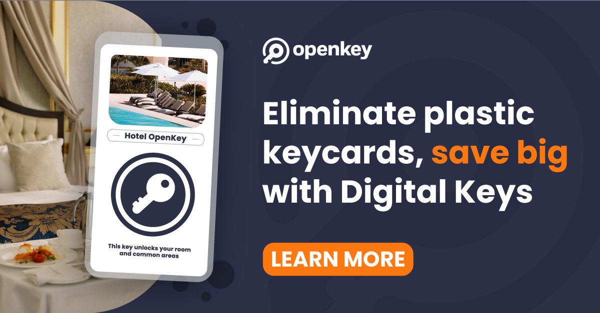 Ditch plastic keycards and cut costs with OpenKey's digital key technology. By eliminating physical keycards, you save on production and replacement costs and improve efficiency by streamlining check-ins and reducing manual tasks.  openkey.co/demo