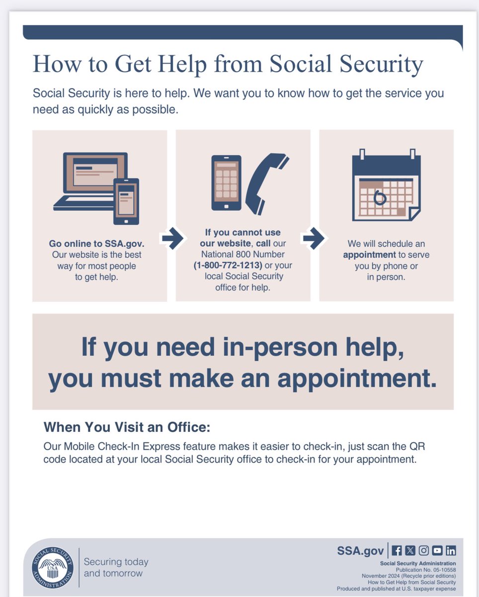 mariadiazssa's tweet image. Social Security offices not assisting with walk in. APPOINTMENTS REQUIRED

Las oficinas del Seguro Social no los atienden sin citas.