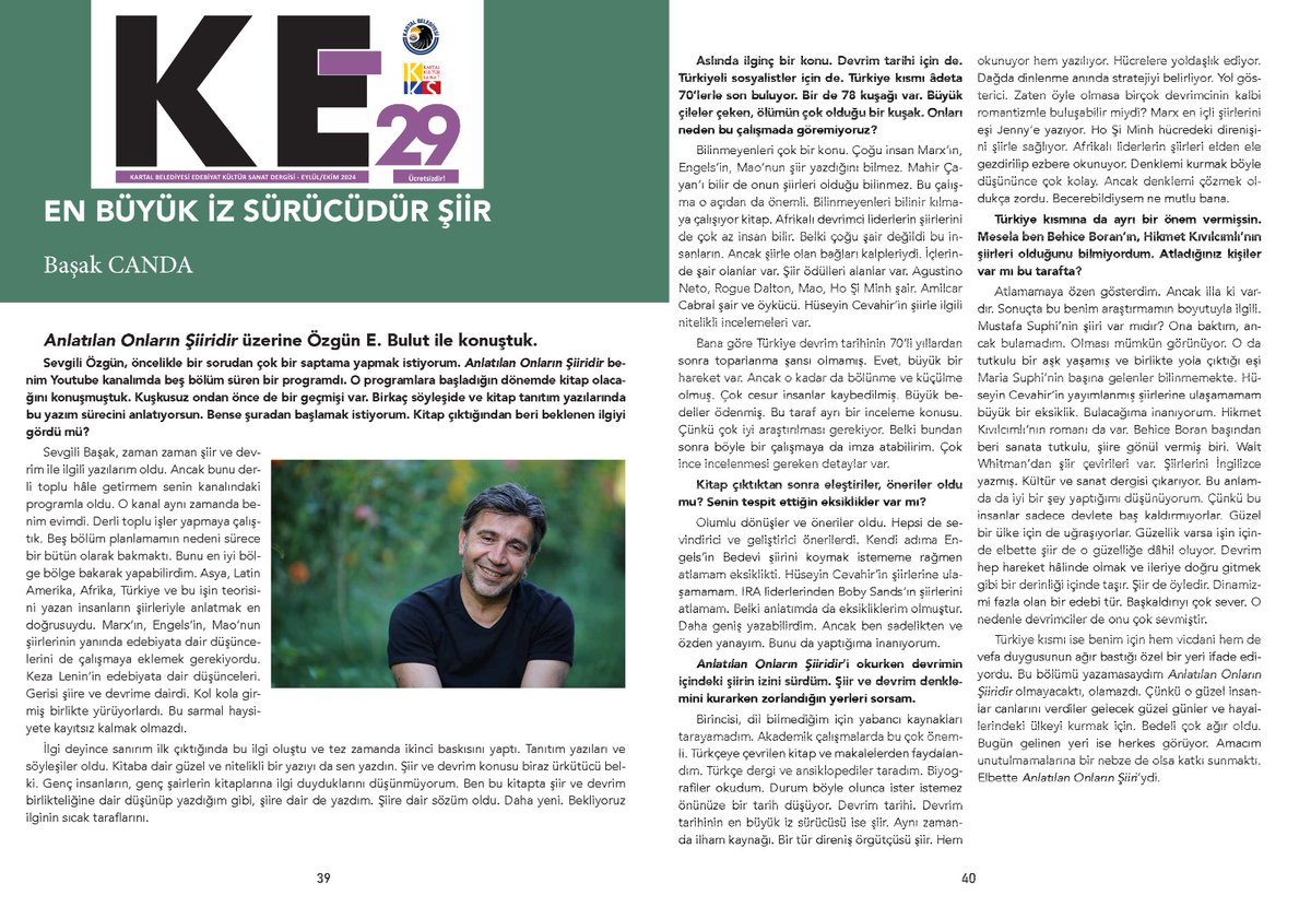 #KE'nin 29. sayısında <a href="/ozgunenver/">Özgün Enver Bulut</a> ile #AnlatılanOnlarınŞiiridir'i konuştuk🥰
kartal.bel.tr/_Dokumanlar/ke…