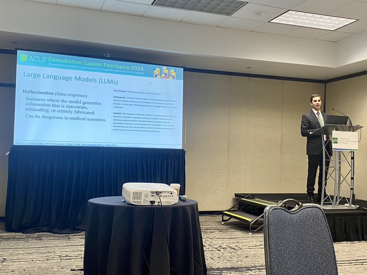 DerekPipoloMD's tweet photo. 2024 ACLP Conference, Miami FL
@CL_Psychiatry @StanfordMed @Stanford #psychiatry #AI #LLMs https://t.co/88EoqTr5oM