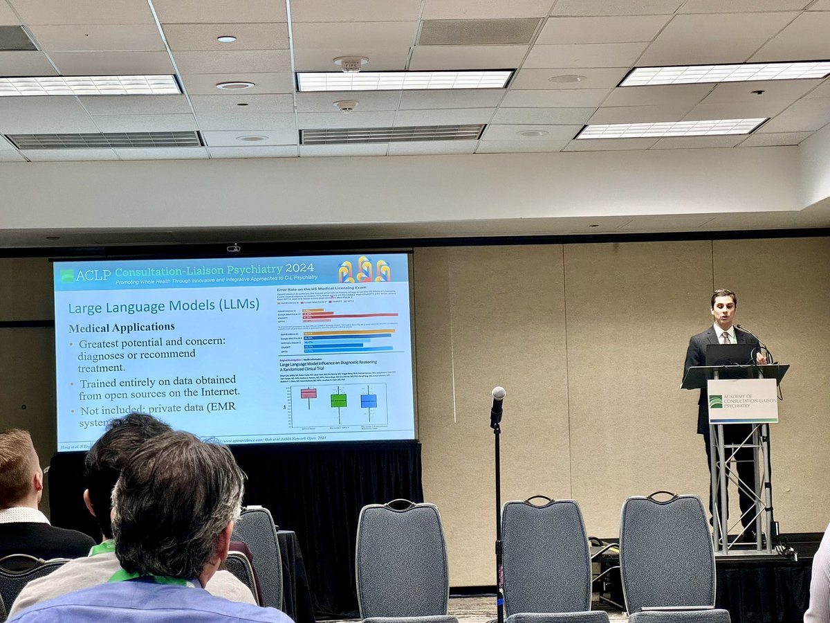 DerekPipoloMD's tweet photo. 2024 ACLP Conference, Miami FL
@CL_Psychiatry @StanfordMed @Stanford #psychiatry #AI #LLMs https://t.co/88EoqTr5oM