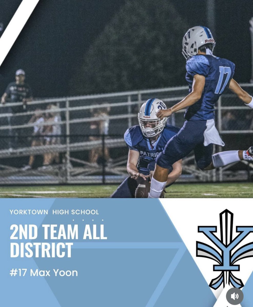 Max Yoon 2026 K/P (@maxyoon_) on Twitter photo Incredibly honored to be named Second Team All Liberty District Kicker & Punter. Credit goes to entire O-Line <a href="/YHSPatriotsFB/">Yorktown Patriots Football</a>. Special thanks to <a href="/Brady_owens84/">πππππ πππππ πβπ πππ ππ ππππ</a> & Boston Izzo for the snaps and holds. <a href="/eruffner/">Coach Evan Ruffner</a> <a href="/CoachJMcBride19/">Joe McBride</a>Β <a href="/KohlsHighlights/">Kicking, Punting, Long Snapping Highlights</a> <a href="/KohlsKicking/">Kohl's Kicking Camps</a> <a href="/BretCulbertson/">Bret Culbertson</a> Incredibly honored to be named Second Team All Liberty District Kicker & Punter. Credit goes to entire O-Line <a href="/YHSPatriotsFB/">Yorktown Patriots Football</a>. Special thanks to <a href="/Brady_owens84/">πππππ πππππ πβπ πππ ππ ππππ</a> & Boston Izzo for the snaps and holds. <a href="/eruffner/">Coach Evan Ruffner</a> <a href="/CoachJMcBride19/">Joe McBride</a>Β <a href="/KohlsHighlights/">Kicking, Punting, Long Snapping Highlights</a> <a href="/KohlsKicking/">Kohl's Kicking Camps</a> <a href="/BretCulbertson/">Bret Culbertson</a>