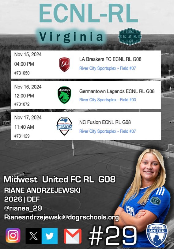 Riane Andrzejewski : 2026 : OB/W (@rianea_29) on Twitter photo Come check out my team in Virginia! Would love to see all the coaches! Let’s Go!! <a href="/RemarkablesFC/">Remarkables</a> <a href="/PrepSoccer/">Prep Soccer ⚽️</a> <a href="/ImYouthSoccer/">ECNL/GA/Recruiting/College Soccer</a> <a href="/ECNLgirls/">ECNL Girls</a> <a href="/ImCollegeSoccer/">College Soccer Truth ™</a> <a href="/imwomenssoccer/">Scout Her Soccer</a> <a href="/TopDrawerSoccer/">TopDrawerSoccer</a> <a href="/TheSoccerWire/">SoccerWire</a> <a href="/imwomenssoccer/">Scout Her Soccer</a> <a href="/MUFCAcademyMI/">Midwest United FC Academy</a> <a href="/wearesoccer_mi/">We Are Soccer Michigan</a> <a href="/misoccernetwork/">Michigan Soccer Network</a> <a href="/StewGivens/">Stewart Givens</a> Come check out my team in Virginia! Would love to see all the coaches! Let’s Go!! <a href="/RemarkablesFC/">Remarkables</a> <a href="/PrepSoccer/">Prep Soccer ⚽️</a> <a href="/ImYouthSoccer/">ECNL/GA/Recruiting/College Soccer</a> <a href="/ECNLgirls/">ECNL Girls</a> <a href="/ImCollegeSoccer/">College Soccer Truth ™</a> <a href="/imwomenssoccer/">Scout Her Soccer</a> <a href="/TopDrawerSoccer/">TopDrawerSoccer</a> <a href="/TheSoccerWire/">SoccerWire</a> <a href="/imwomenssoccer/">Scout Her Soccer</a> <a href="/MUFCAcademyMI/">Midwest United FC Academy</a> <a href="/wearesoccer_mi/">We Are Soccer Michigan</a> <a href="/misoccernetwork/">Michigan Soccer Network</a> <a href="/StewGivens/">Stewart Givens</a>