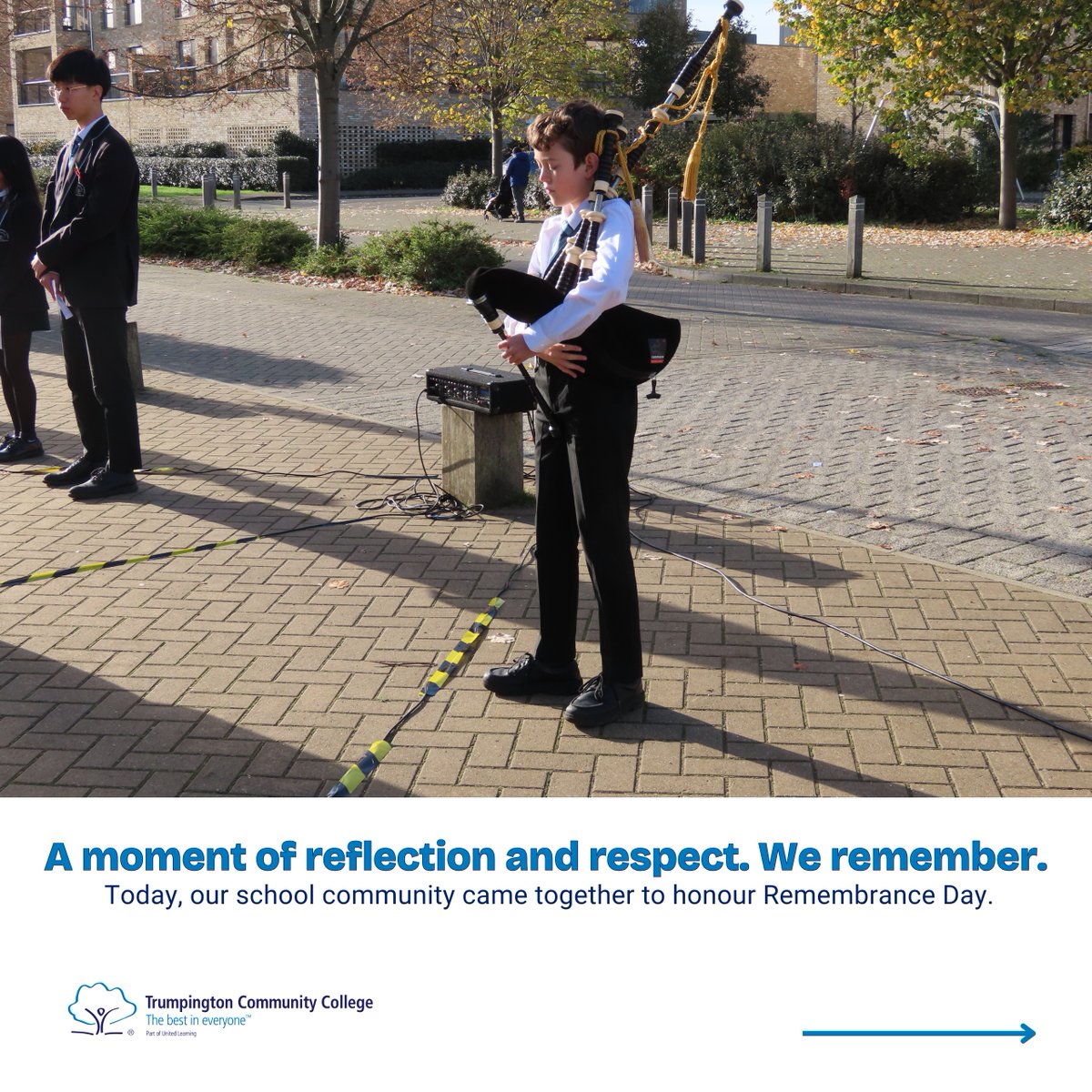 TrumpingtonCC's tweet photo. Our school marked Remembrance Day with readings, music, and a moment of silence to honour those who have suffered and sacrificed in conflict. https://t.co/T0zPdl4M2d