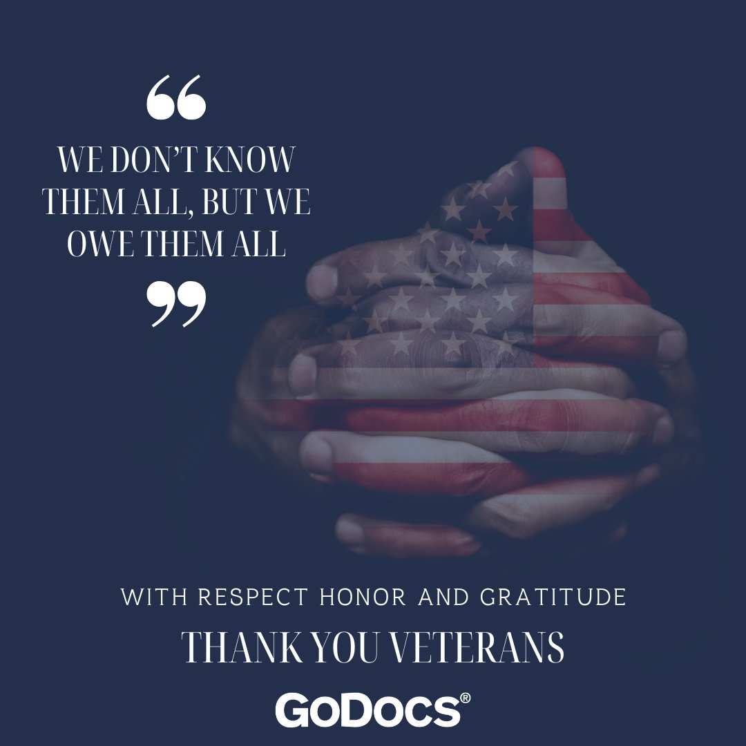 1GoDocs's tweet image. 🇺🇸 Honoring Our Veterans on Veterans Day 🇺🇸

This Veterans Day, GoDocs extends heartfelt gratitude to the brave men and women who have served our nation.  Let’s take a moment to recognize the heroes among us.

#VeteransDay #GoDocsHonors #ThankYouForYourService