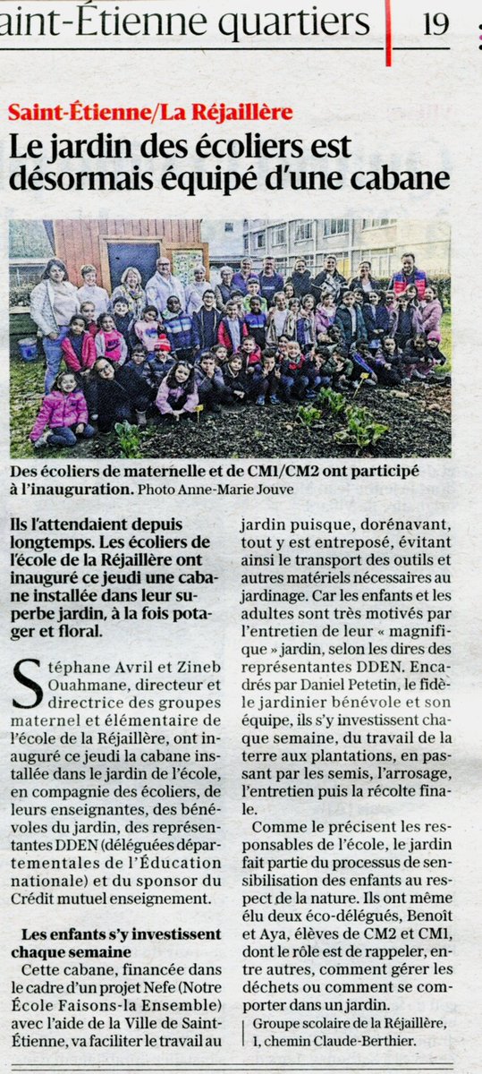 occe42's tweet photo. Un beau projet dans une école stéphanoise inscrite à l'action "Jardins d'écoles." Le jardin de l'école de la Réjaillère créé depuis plusieurs années s'enrichit d'une cabane. https://t.co/1tOnUVJd5k