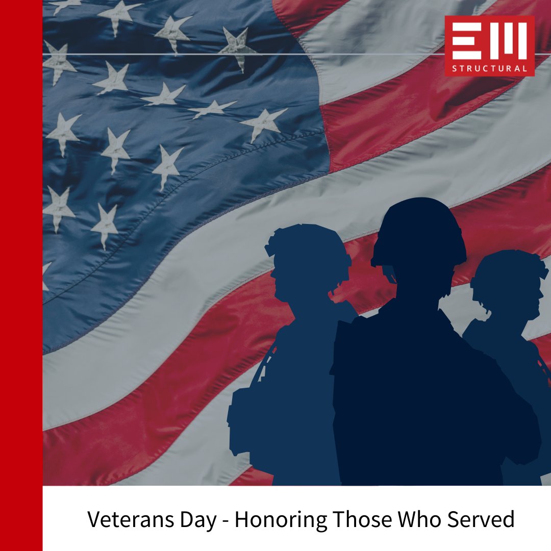 EMStructural's tweet photo. Honoring all who served. This Veterans Day, EM Structural proudly recognizes our nation's heroes' strength, courage, and sacrifice. Thank you to the veterans who have dedicated their lives to protecting our freedoms. We are deeply grateful for your service.

#VeteransDay https://t.co/NNXsDLBkx0