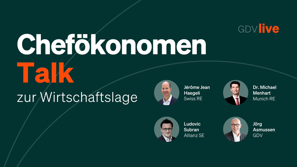 JoergAsmussen's tweet photo. Ich freue mich auf den #GDVlive Chefökonomen-Talk am 21. November. Gemeinsam mit @JeromeHaegeli, @michaelmenhart und @Ludovic_Subran geht es um die drängendsten Fragen zur aktuellen Wirtschaftslage und die Aussichten für 2025. Link zum Livestream➡️ https://t.co/R2QkBXBoJg https://t.co/4zGnMBpJ3B