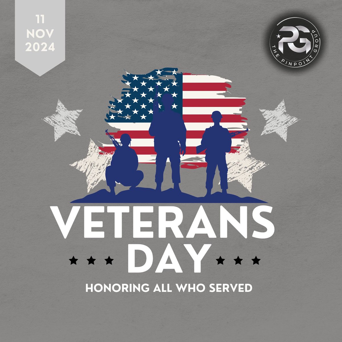 Pinpoint_Group's tweet photo. Honoring Our Heroes on Veterans Day 🇺🇸
.
Today, we pause to remember and thank all the brave men and women who have served in our armed forces. Your sacrifice, courage, and dedication have shaped the freedoms we enjoy every day.
.
#VeteransDay #ThankYouVeterans #HeroesAmongUs https://t.co/NRFc3RZeq5