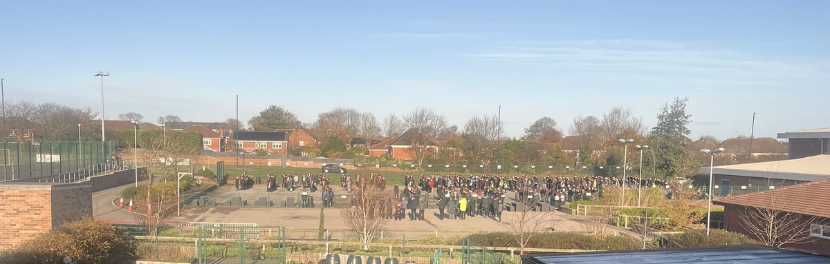 JohnSpenceCHS's tweet photo. An emotional &amp; impeccably observed moment of remembrance this morning as we acknowledged Armistice Day with the help of @AlexLewisTpt from @NTMEHUK playing the Last Post…Fantastic to have the whole school community in presence 😊#WeWillRememberThem @PeleTrust #FitForLife https://t.co/ynHCXGXrCD