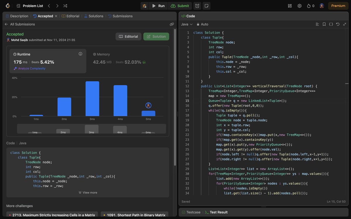 Mohd_Saqib_'s tweet image. 🚀 Day 114 of #180DaysOfCoding 🚀
Today’s challenge was all about mastering tree traversal! 🌳I tackled:
✅ Vertical Order Traversal of Binary Tree (using TreeMap and PriorityQueue)
#BinaryTree #PriorityQueue #DataStructures #Java #LeetCode #180DaysOfCoding #100DaysOfCode