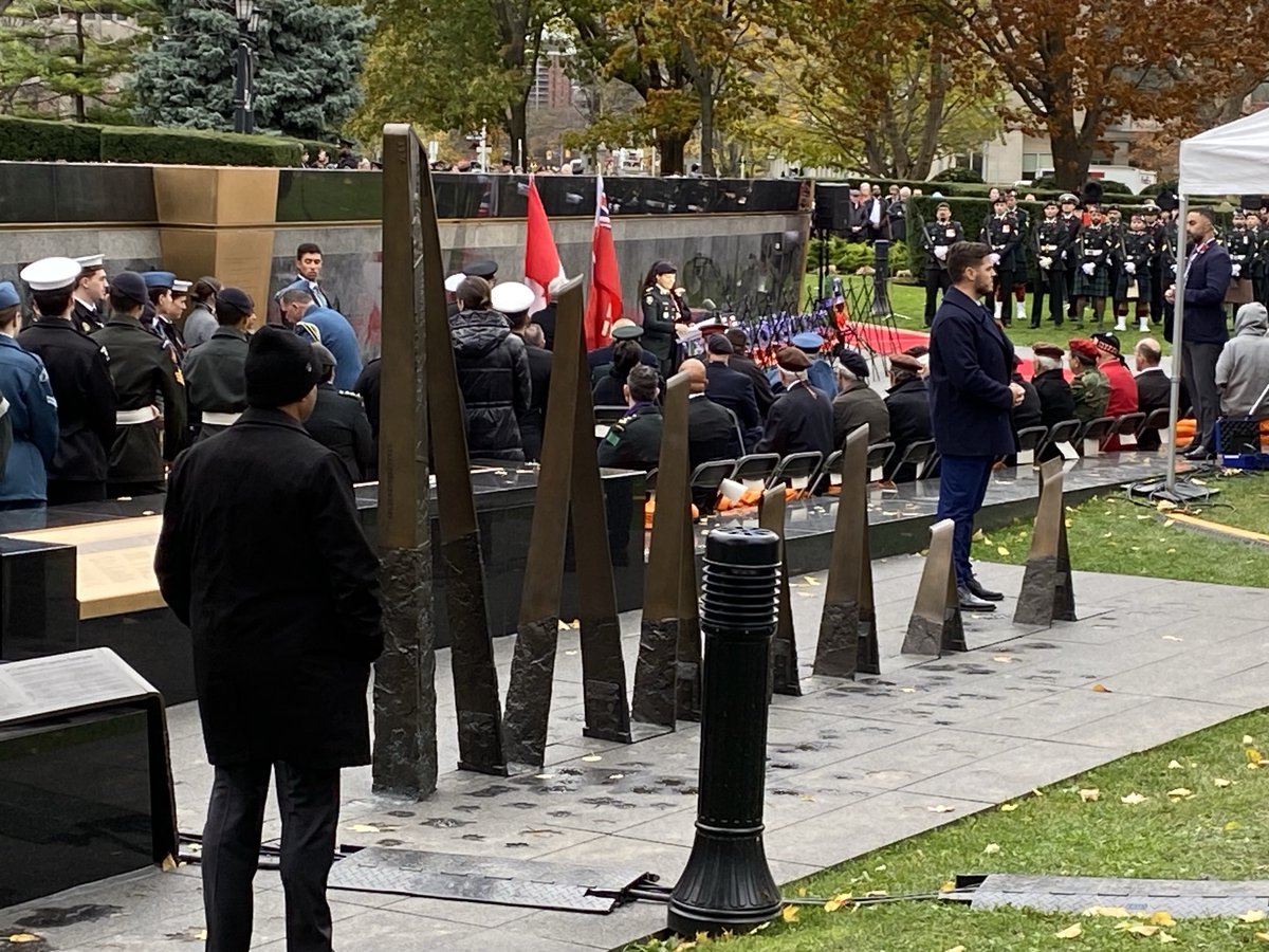 The Remembrance Day ceremony at the Ontario legislature, with the Afghanistan memorial in front as we mark the 10th anniversary of the withdrawal from there and the 110th anniversary of the start of the First World War.  Lest we forget the sacrifices.