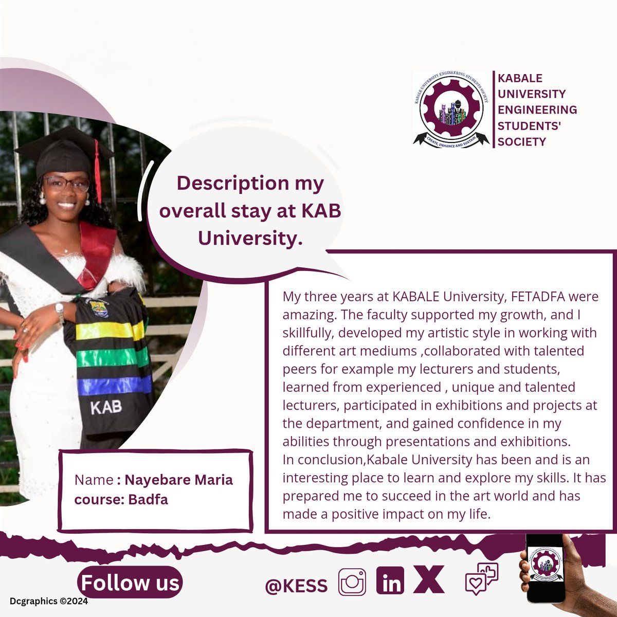 kess0fficial's tweet photo. Join us in today's segment of our 'Engaged Minds' series as we discover Ms Maria's unforgettable experiences and the impact Kabale University FETADFA has had on her academic life.
#WomenInspire
#EngagedMinds https://t.co/afkDZXCrR3