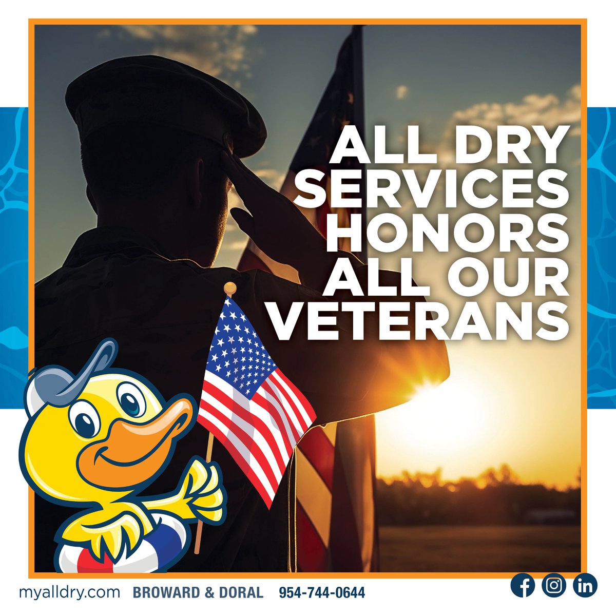 AllDoral's tweet photo. All Dry Services is proud to pay tribute to the brave men and women who have served our country. We deeply appreciate the sacrifices they have made to protect our freedoms and ensure our safety. 
All Dry Services of Broward &amp; Doral. https://t.co/ZjNQVMyOoA